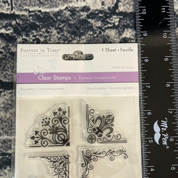 Forever in Time FLORAL CORNERS  Clear Cling Rubber Stamp Art Floral CS224F - Picture 3 of 7